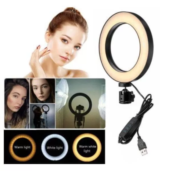 Ring Light Iluminador Selfie Makeup + Tripé De Mesa Luz Led 6 polegadas - Imagem 7