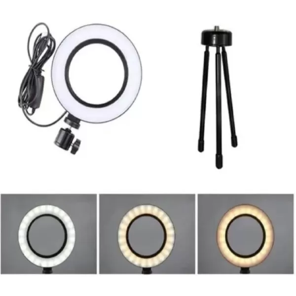 Ring Light Iluminador Selfie Makeup + Tripé De Mesa Luz Led 6 polegadas - Imagem 3
